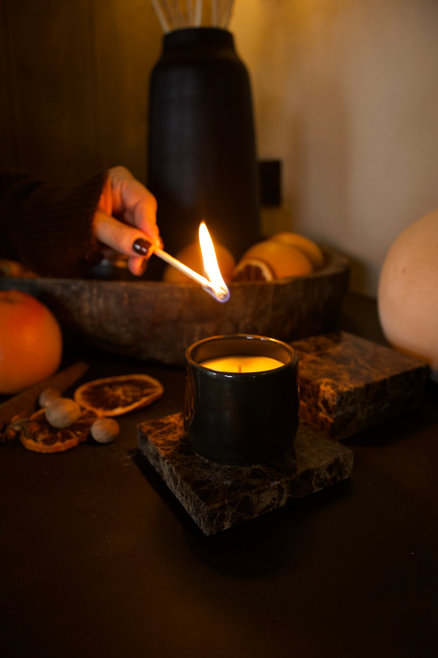 Ink Dimple Espresso Cup | Chai + Orange Candle